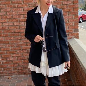 Wool blend black blazer with button detail